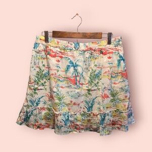 SIGRID OLSEN Beachy Tropical Cotton  A-Line Lined Ruffle Mini Skirt Pockets
